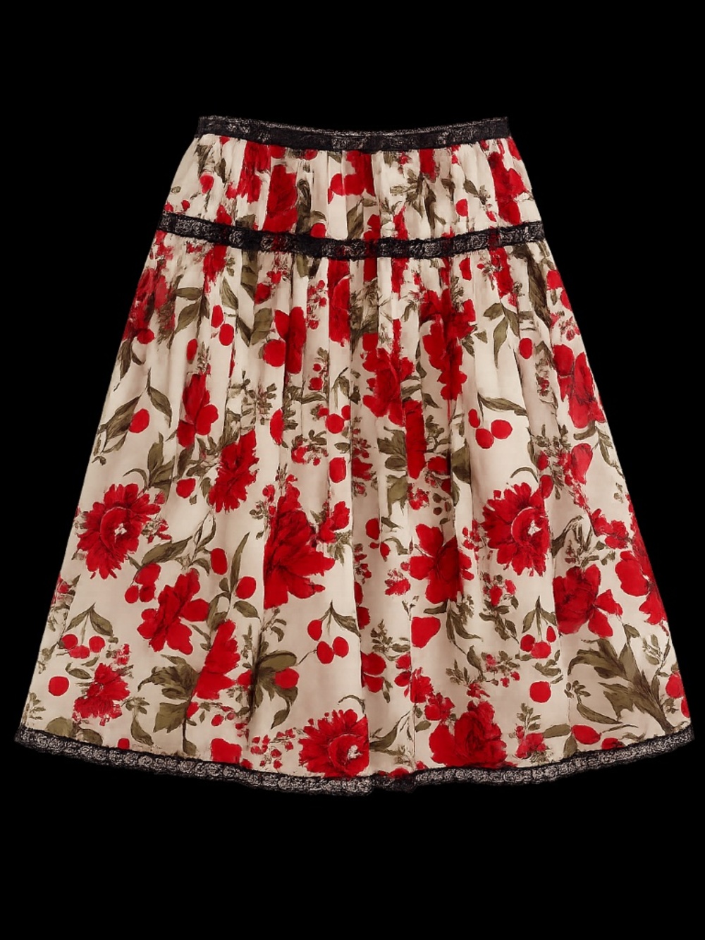 Vintage Escada 100% Silk Floral Lace Trim Skirt Size 36